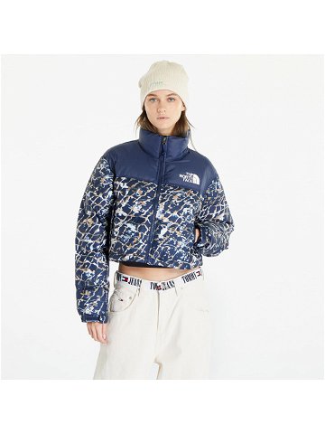 The North Face Nuptse Short Jacket Dusty Periwinkle Water Distortion Small Print Summit Navy