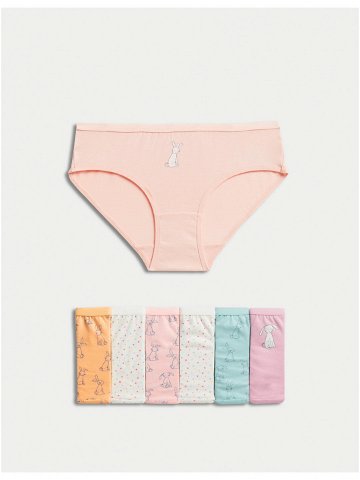 Sada sedmi holčičích kalhotek v bílé oranžové a růžové barvě Marks & Spencer