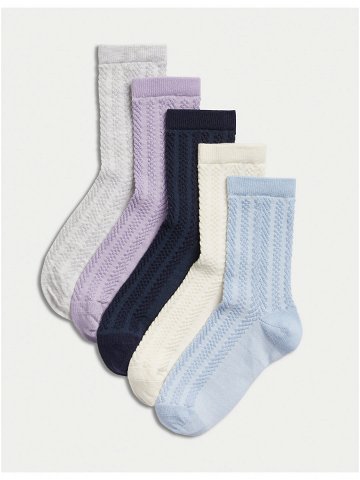 Sada pěti párů holčičích ponožek v modré šedé a fialové barvě Marks & Spencer