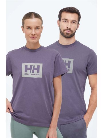 Bavlněné tričko Helly Hansen fialová barva s potiskem 53285-096