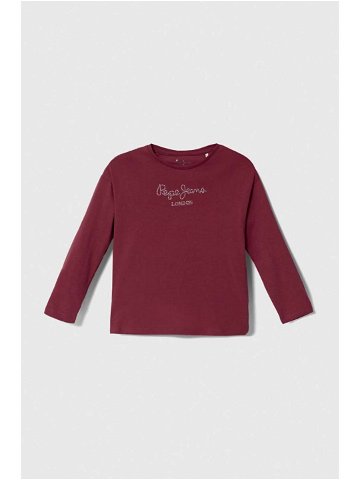 Dětská bavlněná košile s dlouhým rukávem Pepe Jeans vínová barva
