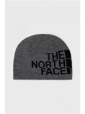 Oboustranná čepice The North Face šedá barva z tenké pleteniny