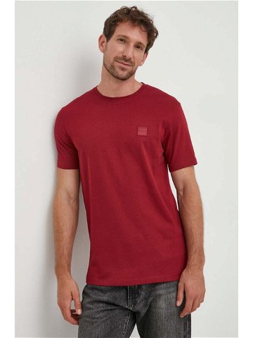 Bavlněné tričko BOSS CASUAL vínová barva 50472584