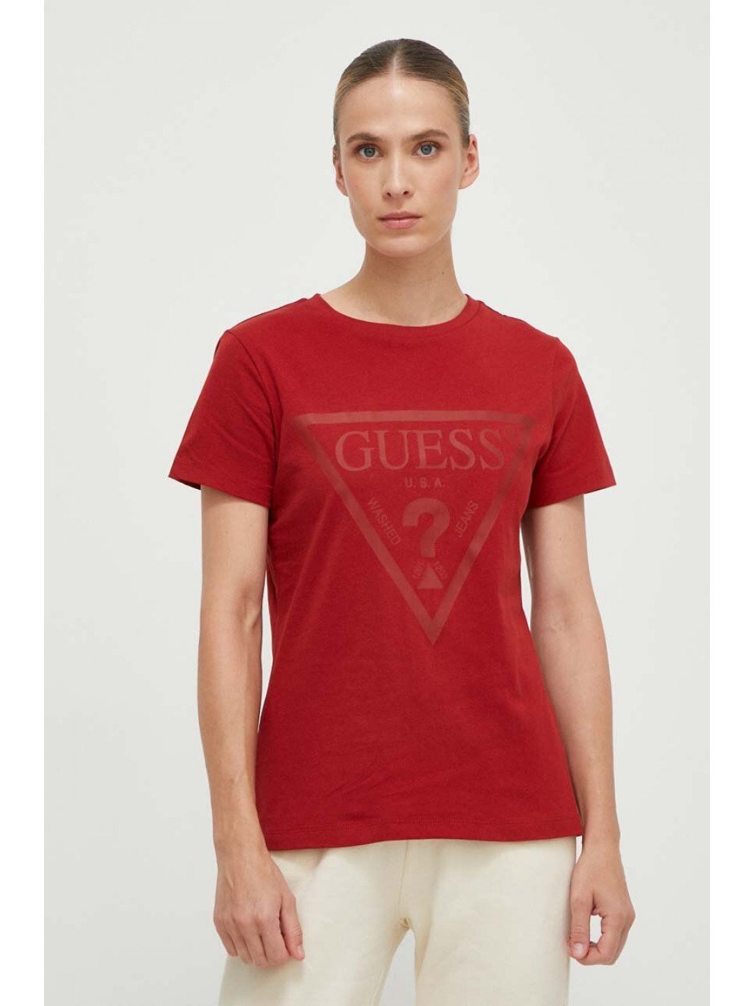 Bavlněné tričko Guess ADELE červená barva V2YI07 K8HM0
