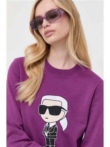 Mikina Karl Lagerfeld dámská fialová barva s aplikací