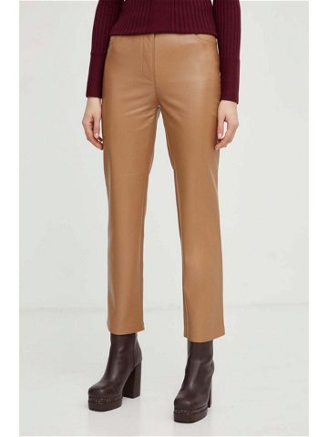 Kalhoty Guess KELLY dámské hnědá barva jednoduché high waist W3RA0M WF8P0
