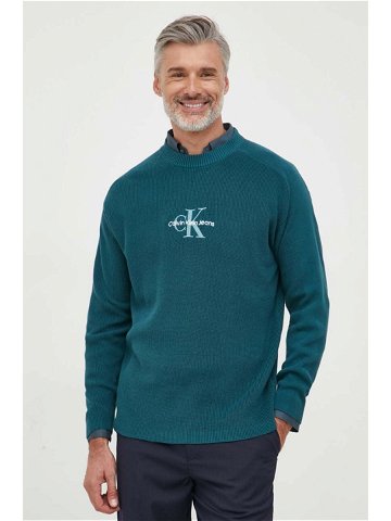 Bavlněný svetr Calvin Klein Jeans zelená barva lehký