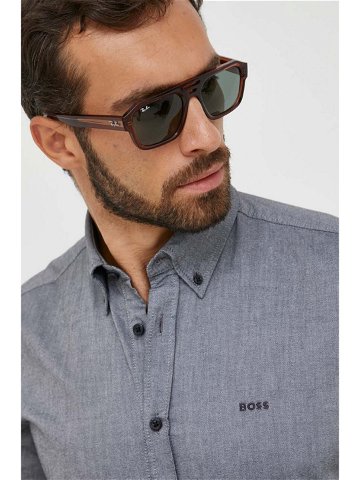 Košile BOSS ORANGE šedá barva regular s italským límcem 50489341