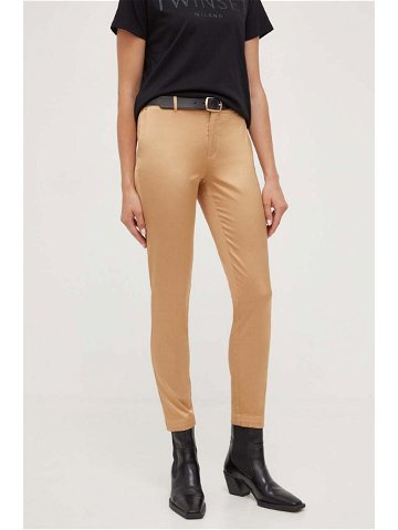 Kalhoty Guess dámské béžová barva jednoduché medium waist