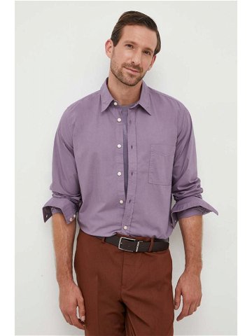 Bavlněná košile BOSS BOSS ORANGE fialová barva regular s klasickým límcem