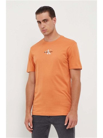 Bavlněné tričko Calvin Klein Jeans oranžová barva s potiskem J30J323483