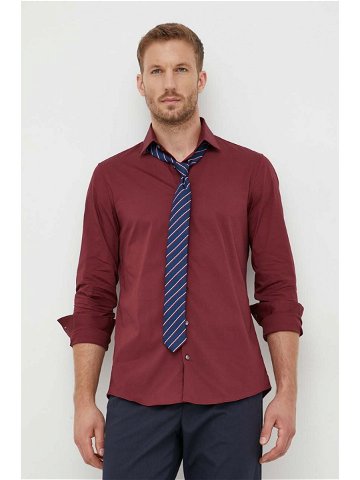 Košile Calvin Klein pánská vínová barva slim s klasickým límcem K10K108229