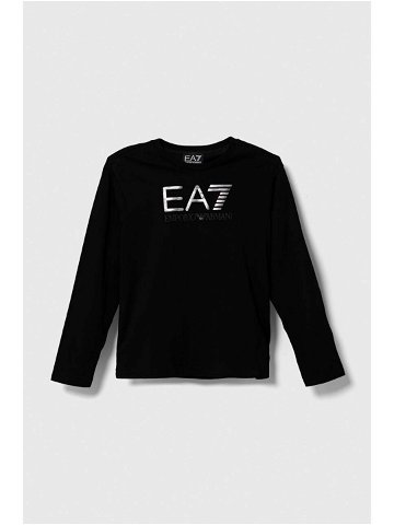 Dětské bavlněné tričko s dlouhým rukávem EA7 Emporio Armani černá barva s potiskem