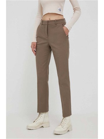 Kalhoty Calvin Klein dámské šedá barva fason cargo high waist