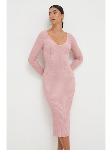Šaty Guess růžová barva midi