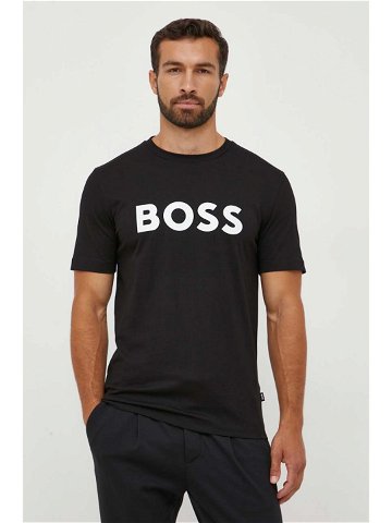 Bavlněné tričko BOSS černá barva s potiskem 50495742