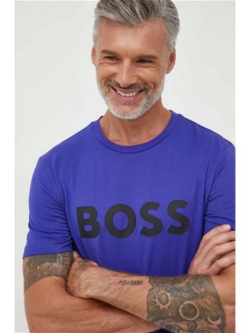 Bavlněné tričko BOSS fialová barva s potiskem 50495742
