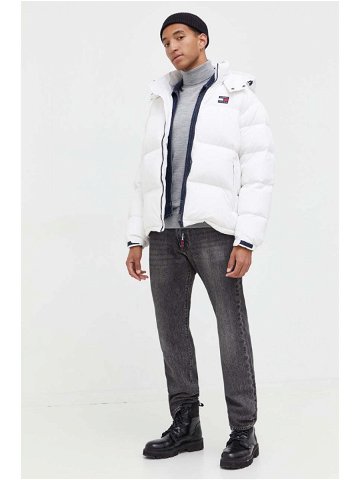 Péřová bunda Tommy Jeans pánská bílá barva zimní