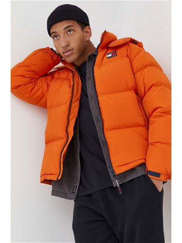 Péřová bunda Tommy Jeans pánská oranžová barva zimní