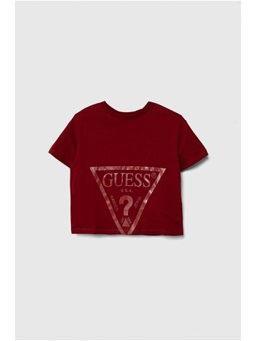 Dětské bavlněné tričko Guess vínová barva