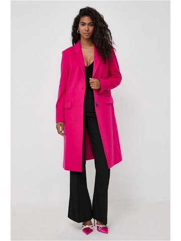 Vlněný kabát BOSS růžová barva přechodný