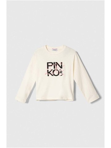 Dětské tričko s dlouhým rukávem Pinko Up béžová barva