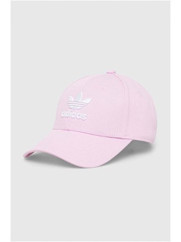 Bavlněná baseballová čepice adidas Originals růžová barva s aplikací