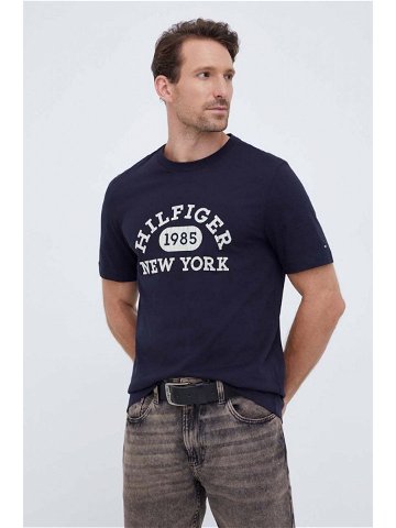 Bavlněné tričko Tommy Hilfiger tmavomodrá barva s aplikací