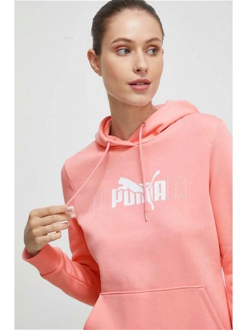 Mikina Puma dámská růžová barva s kapucí s potiskem