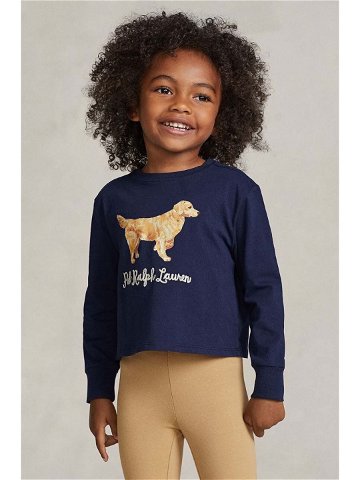 Dětské bavlněné tričko s dlouhým rukávem Polo Ralph Lauren tmavomodrá barva s potiskem