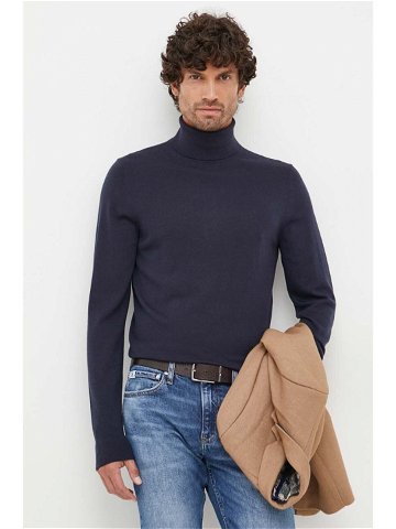 Vlněný svetr Calvin Klein pánský tmavomodrá barva lehký s golfem