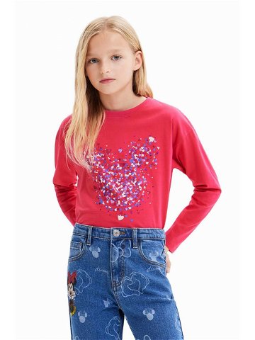 Dětské bavlněné tričko s dlouhým rukávem Desigual růžová barva