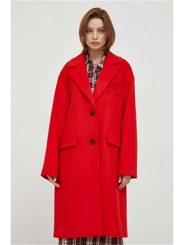 Vlněný kabát Tommy Hilfiger červená barva přechodný oversize WW0WW39756