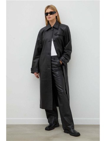 Kožený kabát Won Hundred dámský černá barva přechodný