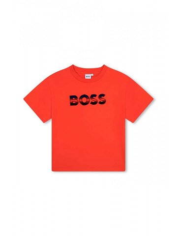 Dětské bavlněné tričko BOSS červená barva s potiskem
