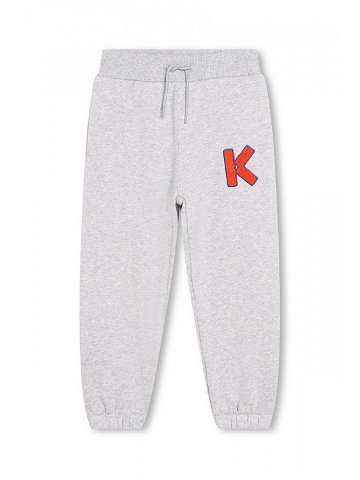 Dětské bavlněné kalhoty Kenzo Kids šedá barva s aplikací