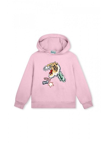 Dětská bavlněná mikina Kenzo Kids růžová barva s kapucí s potiskem