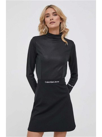 Tričko s dlouhým rukávem Calvin Klein Jeans černá barva s pologolfem