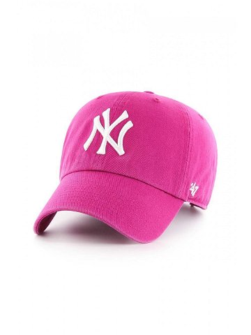 Bavlněná baseballová čepice 47brand MLB New York Yankees růžová barva s aplikací