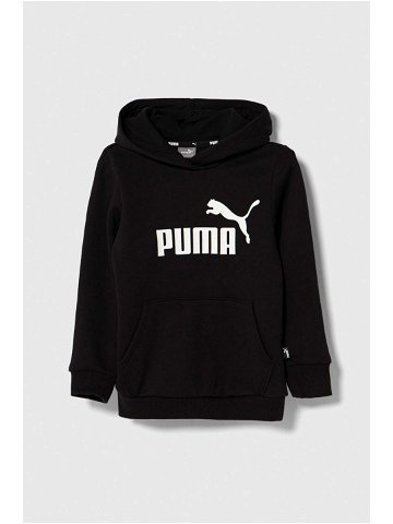 Dětská mikina Puma ESS Logo Hoodie FL G černá barva s kapucí s potiskem