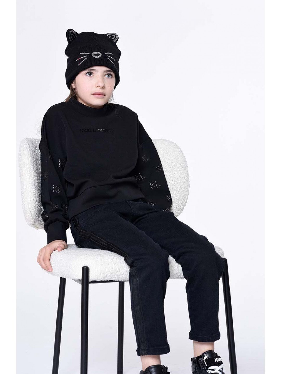 Dětská mikina Karl Lagerfeld černá barva s potiskem