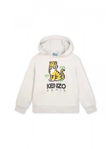 Dětská bavlněná mikina Kenzo Kids béžová barva s kapucí s potiskem