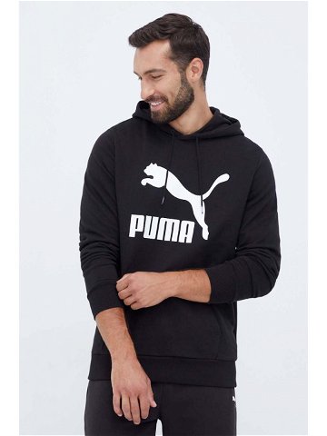 Bavlněná mikina Puma pánská černá barva s kapucí s potiskem