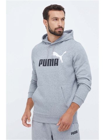 Mikina Puma pánská šedá barva s kapucí s potiskem