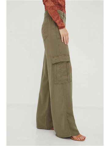 Kalhoty Guess dámské zelená barva jednoduché high waist