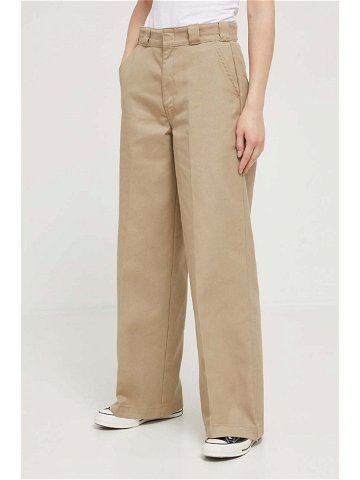 Kalhoty Dickies dámské béžová barva jednoduché high waist
