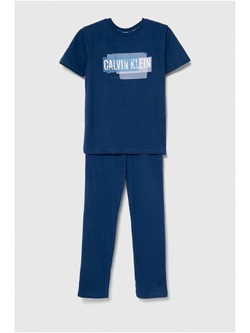 Dětské bavlněné pyžamo Calvin Klein Underwear tmavomodrá barva s potiskem