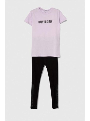 Dětské bavlněné pyžamo Calvin Klein Underwear fialová barva s potiskem