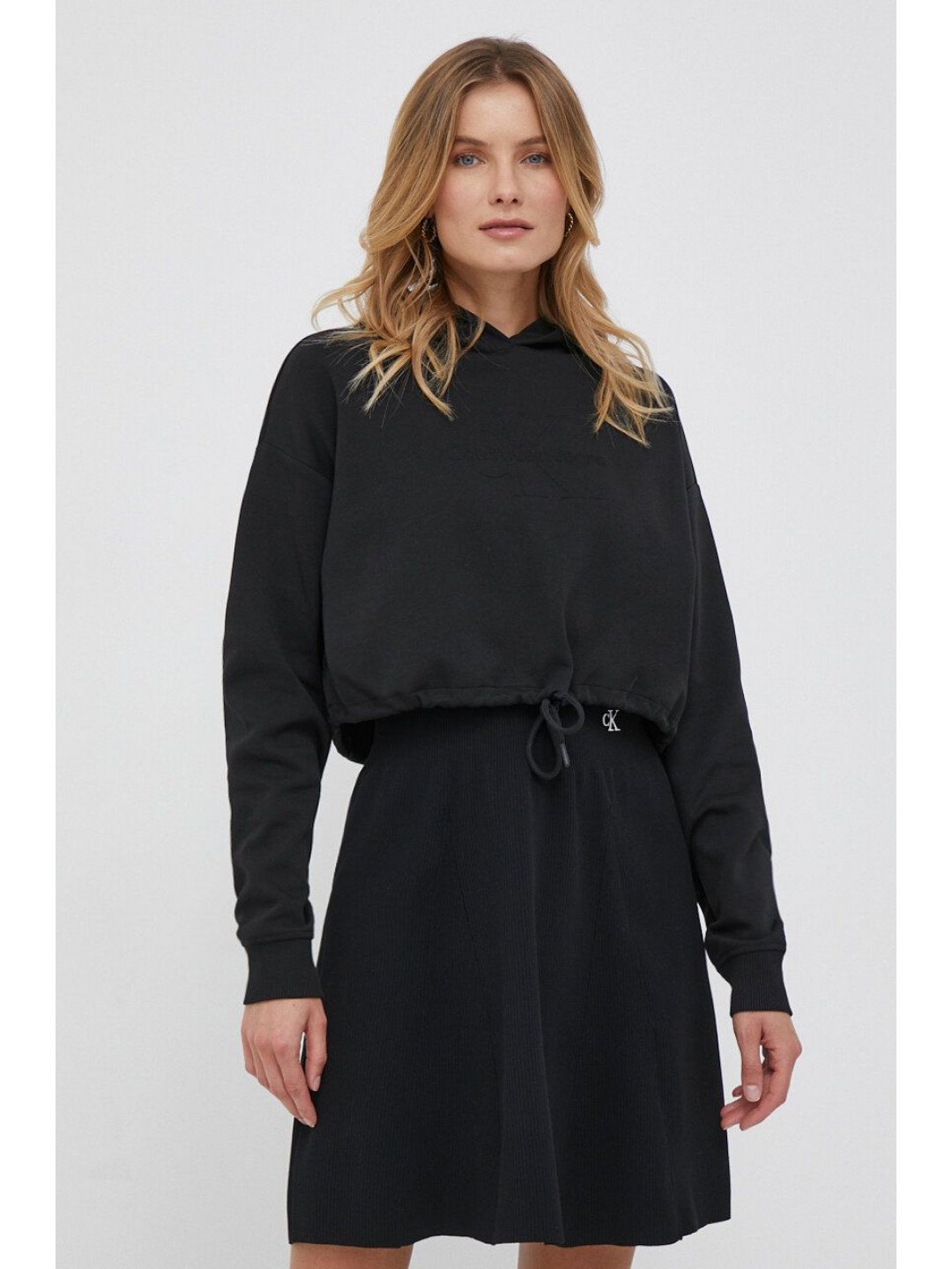 Mikina Calvin Klein Jeans dámská černá barva s kapucí s potiskem