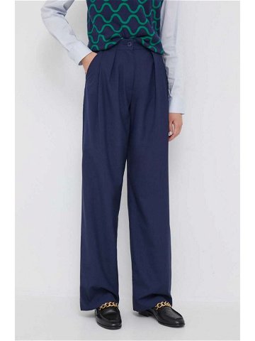 Kalhoty United Colors of Benetton dámské tmavomodrá barva široké high waist